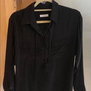Equipment silk black blouse with tie